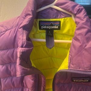 Girls Patagonia Vibrant Purple and Neon Yellow Jacket